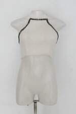 Top cropped espaço fashion feminino bege com Aplique