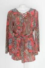 Macaquinho shoulder feminino vermelho estampado