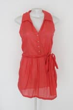 Vestido sol & água feminino coral com Faixa na Cintura e Pregas