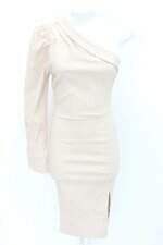 Vestido ave rara feminino bege com Pregas e Fenda