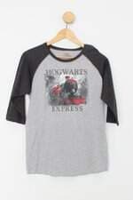 Camiseta Juvenil cinza com Silk e Recortes