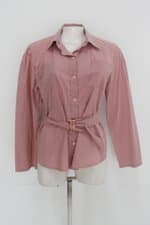 Camisa feminina rosa com Faixa na Cintura