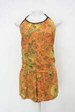 Macacão Esportivo feminino laranja estampado com Recortes