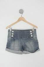 Shorts Jeans Renner feminino azul com Pregas