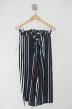 Calça de tecido zara feminina azul listrada com Faixa na Cintura