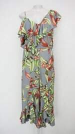 Macacão patbo feminino cinza estampado com Babado