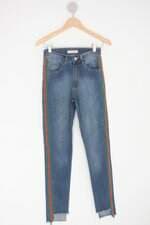 Calça Jeans alcance jeans feminina azul com Viés