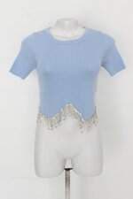 Blusa dom fashion feminina azul com Aplique
