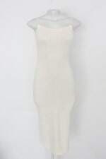Vestido fiozato feminino bege com Fenda