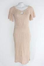 Vestido galeria tricot feminino bege com Meio forro e Fenda