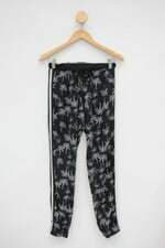 Calça de tecido feminina preta estampada com Viés