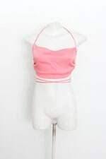 Blusa cropped mundo lolita feminina rosa com Tiras