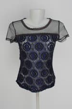 Blusa feminina azul com Recortes e Transparência
