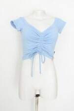 Blusa cropped maryland feminina azul com Franzido