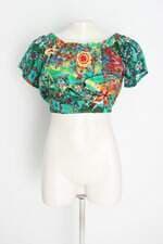 Blusa cropped verde feminina verde estampada