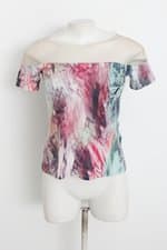 Blusa azpex feminina estampado com Recortes e Tule