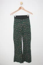Calça flare de tricô shoulder feminina verde estampada