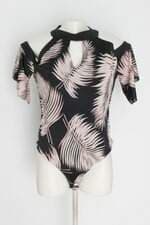 Body m.nacional feminino preto estampado com Recortes