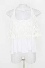 Regata Endless feminina off-white com Renda e Sobreposição