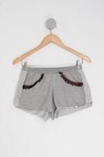 Short doll oficina do pijama feminino cinza com Franja