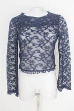 Blusa bellina&co. feminina azul com Transparência e Aplique